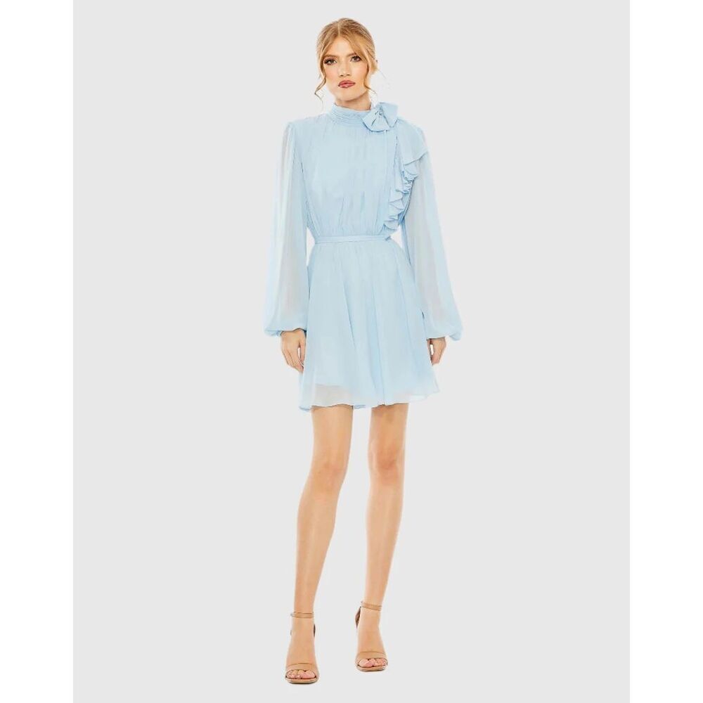 Mac Duggal Light Blue Mini Dress with Ruffle Detail